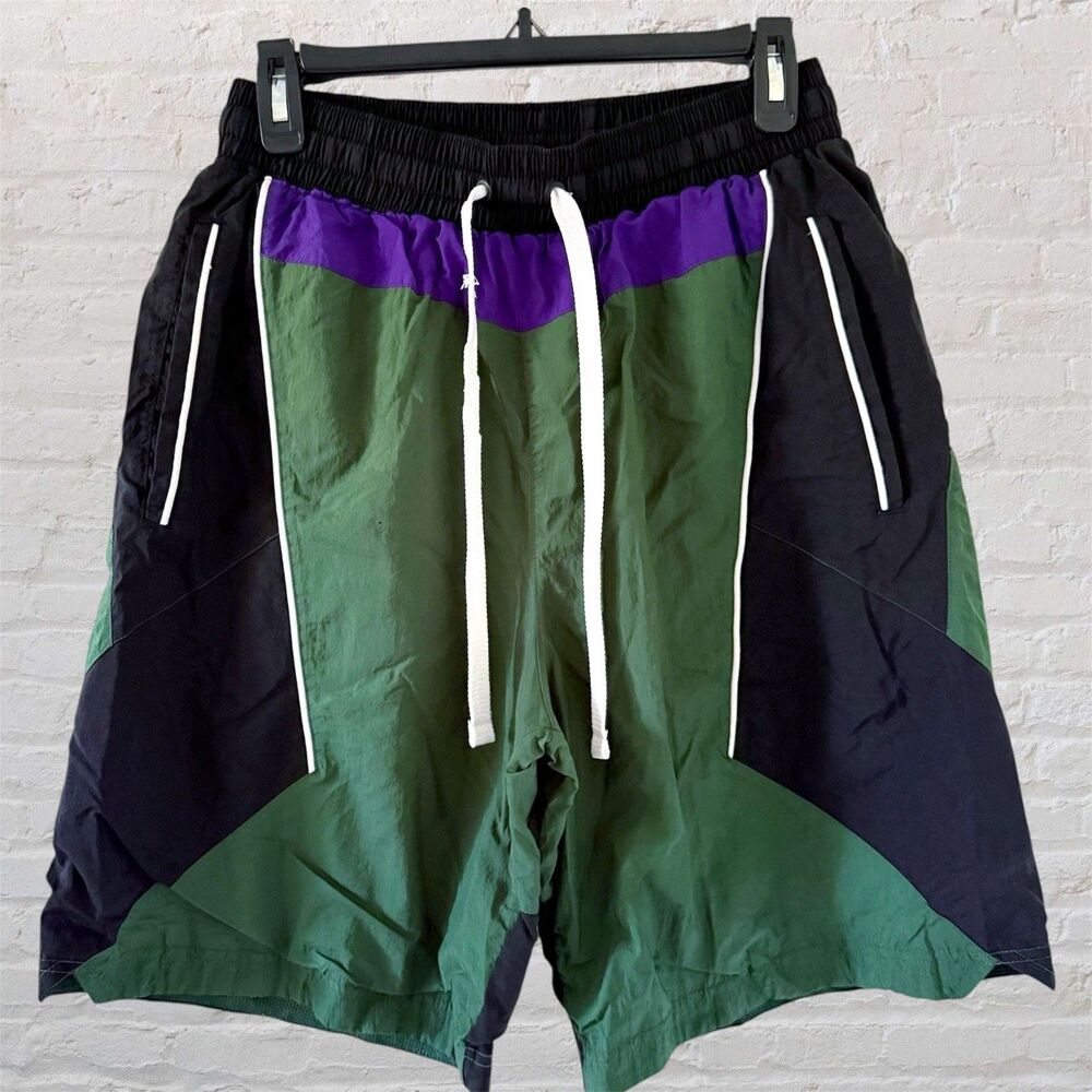 Nike Shorts Men Medium Green Black Purple AJ3673-324 Colorblock Throwback Retro